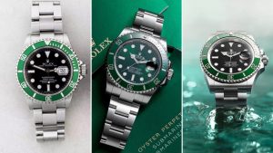 Tre grønne Rolex-klokker avbildet.