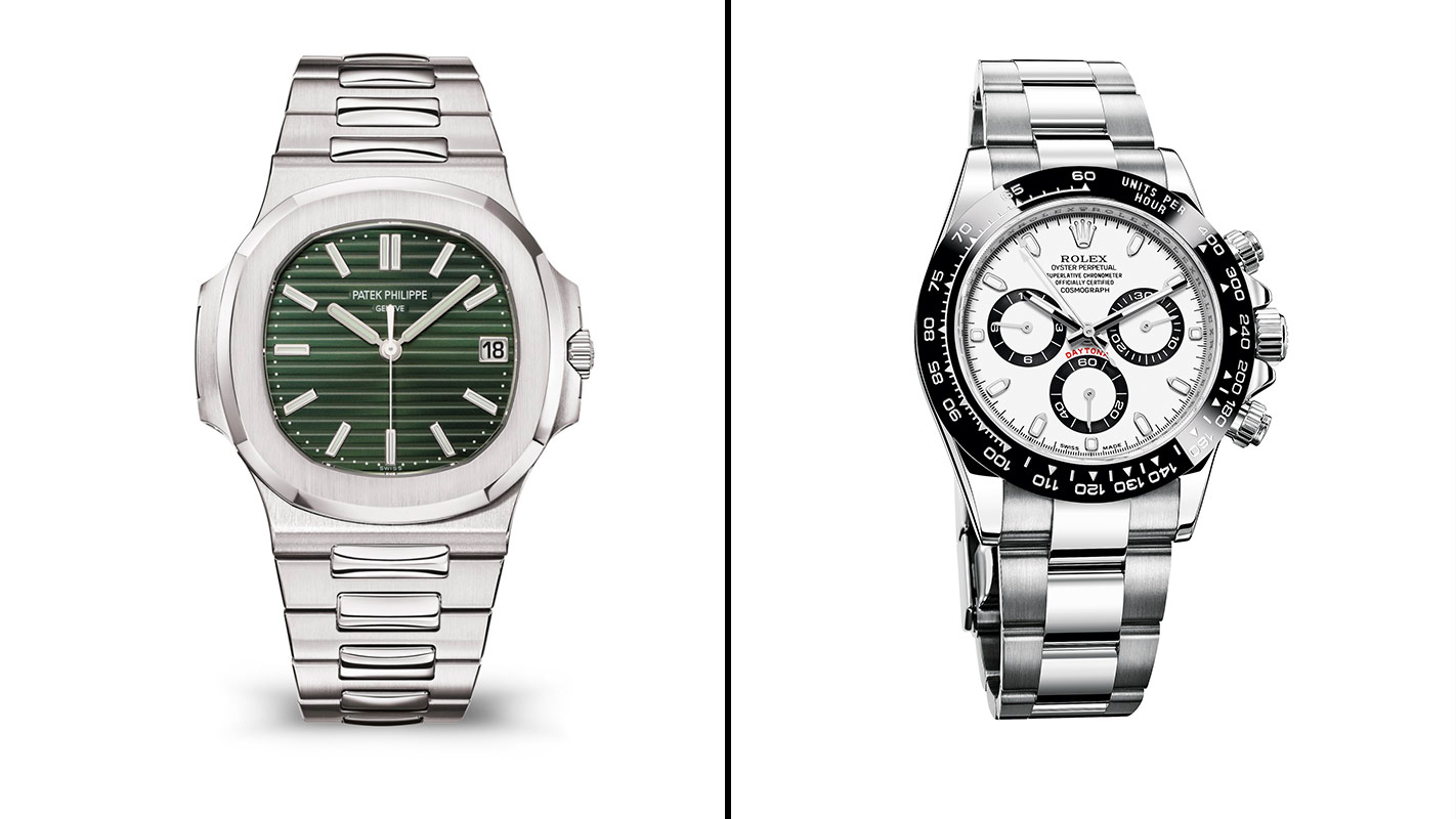 Patek-klokke og Rolex-klokke.