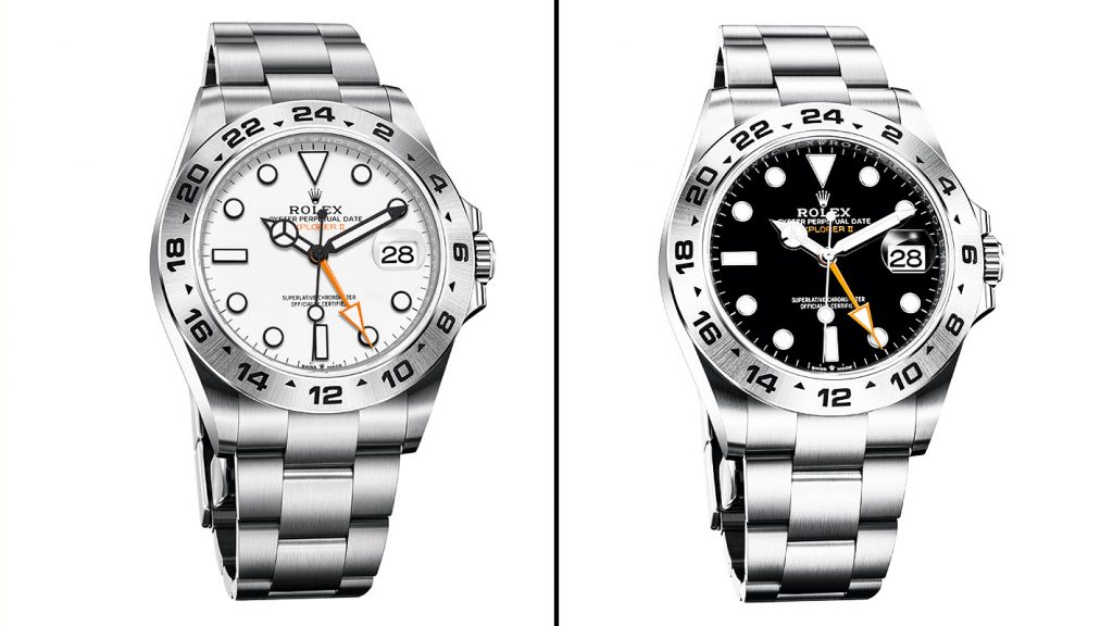 To Rolex-klokker på hvit bakgrunn.